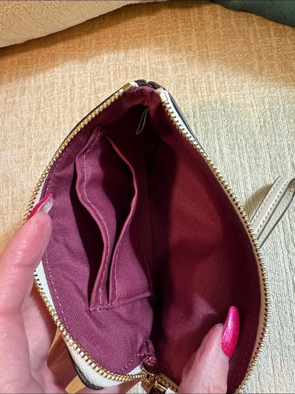 Coach Beige & Cream Signature Wristlet